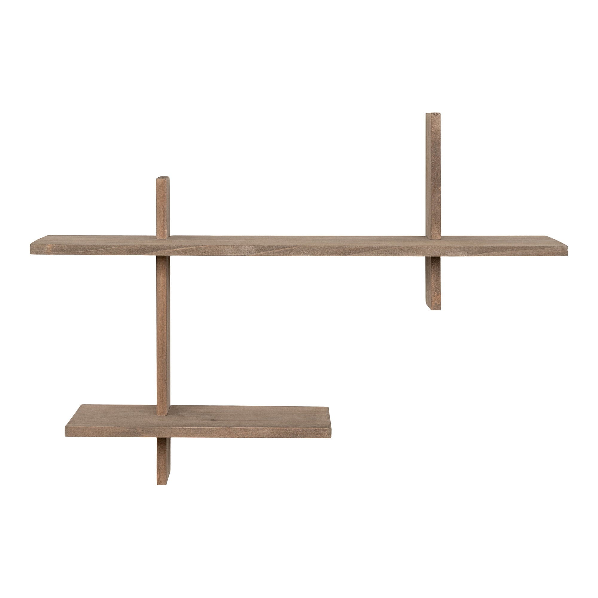 Étagère murale Ovada pin massif naturel 2 tablettes asymétriques montants traversants 60x44 cm
