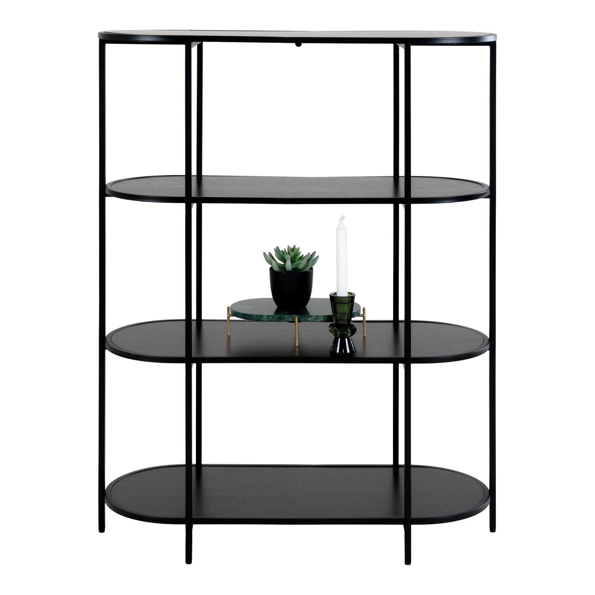 Étagère Vita 4 tablettes ovales noires métal noir 85x111 cm styled objets déco