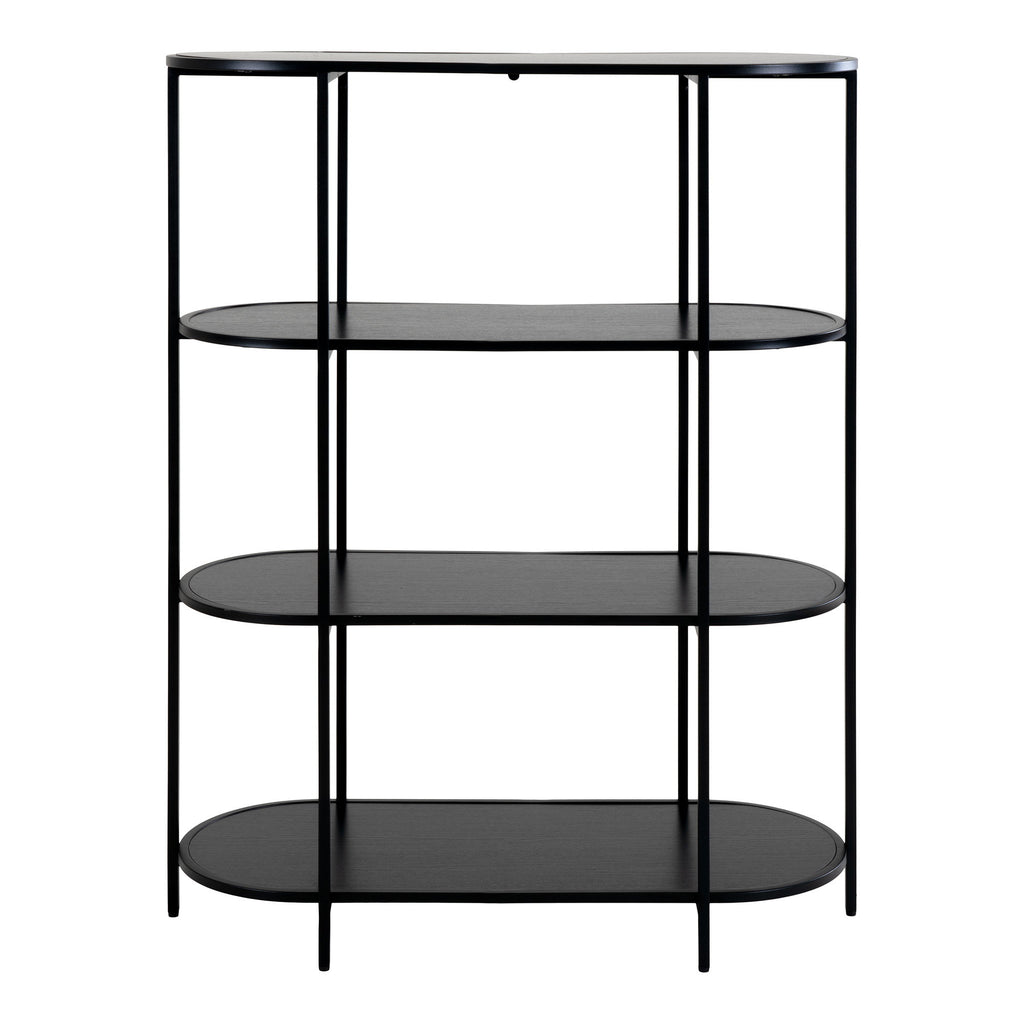 Étagère Vita 4 tablettes ovales noires structure métal noir vue de face