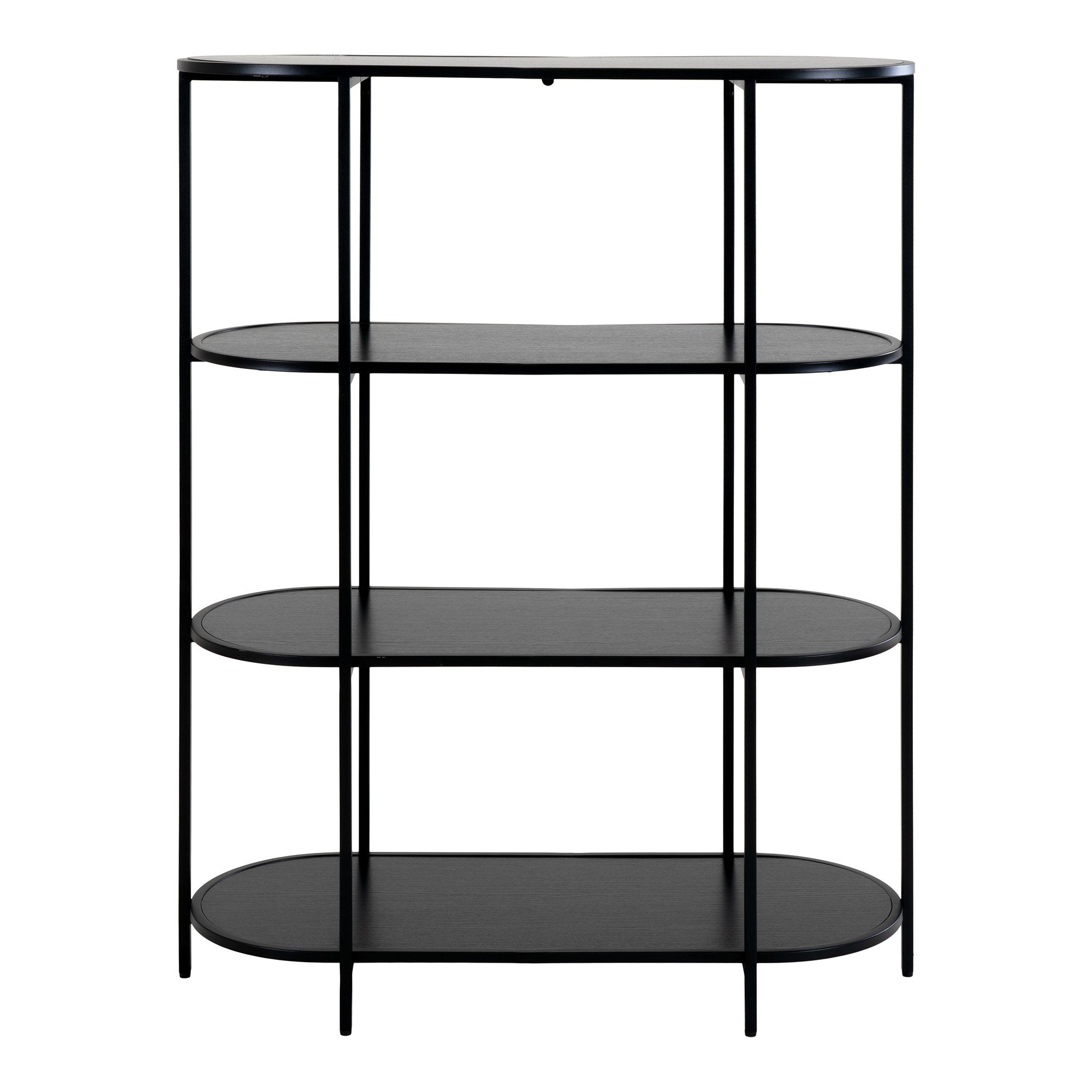 Étagère Vita 4 tablettes ovales noires structure métal noir vue de face