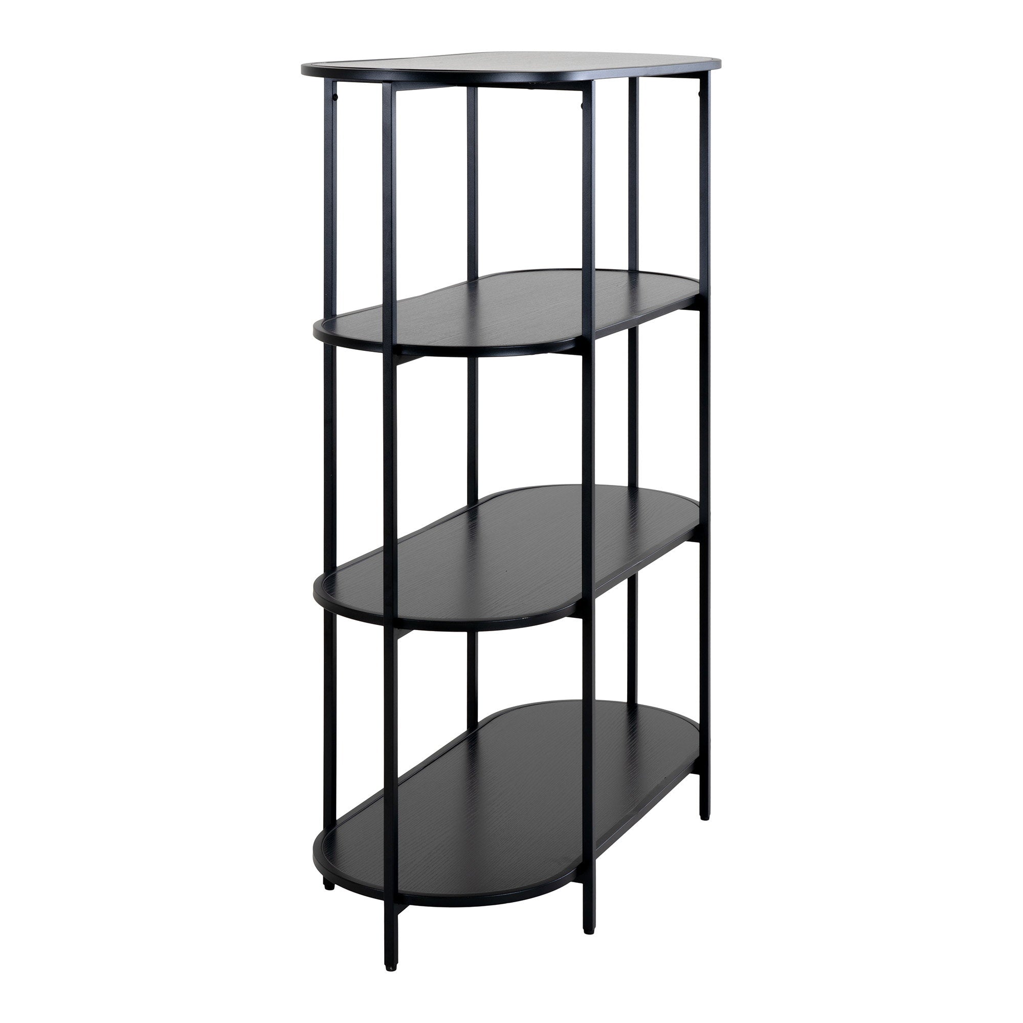 Étagère Vita tablettes ovales noires métal vue trois quarts profil