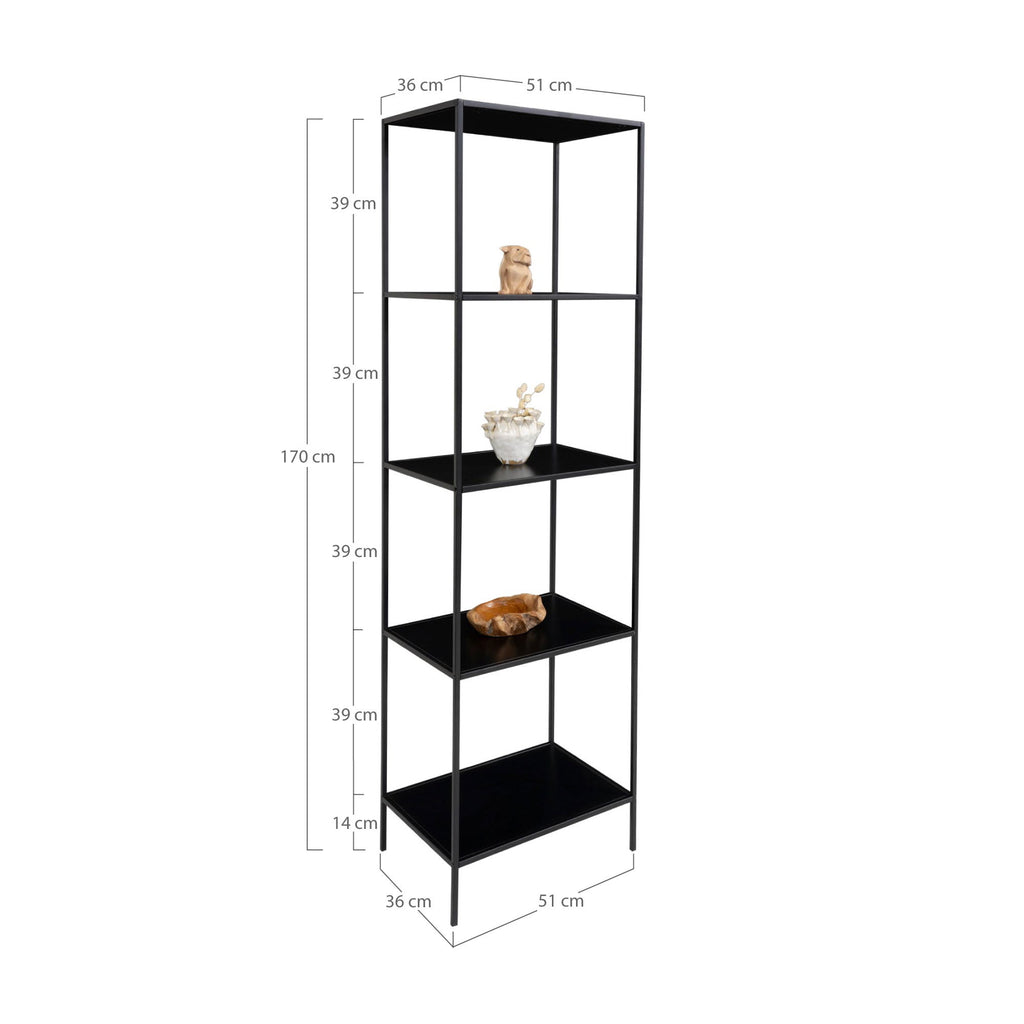 Étagère Vita noire étroite dimensions 51x36x170 cm schéma cotation