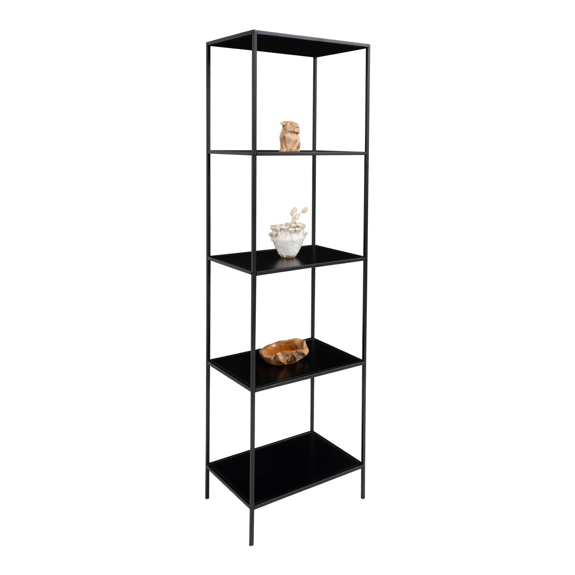 Étagère Vita 5 tablettes noire étroite 51x170 cm styled objets déco vue trois quarts