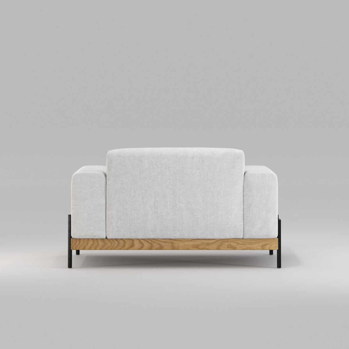 Fauteuil Bowie en chêne et tissu gris clair vu de dos