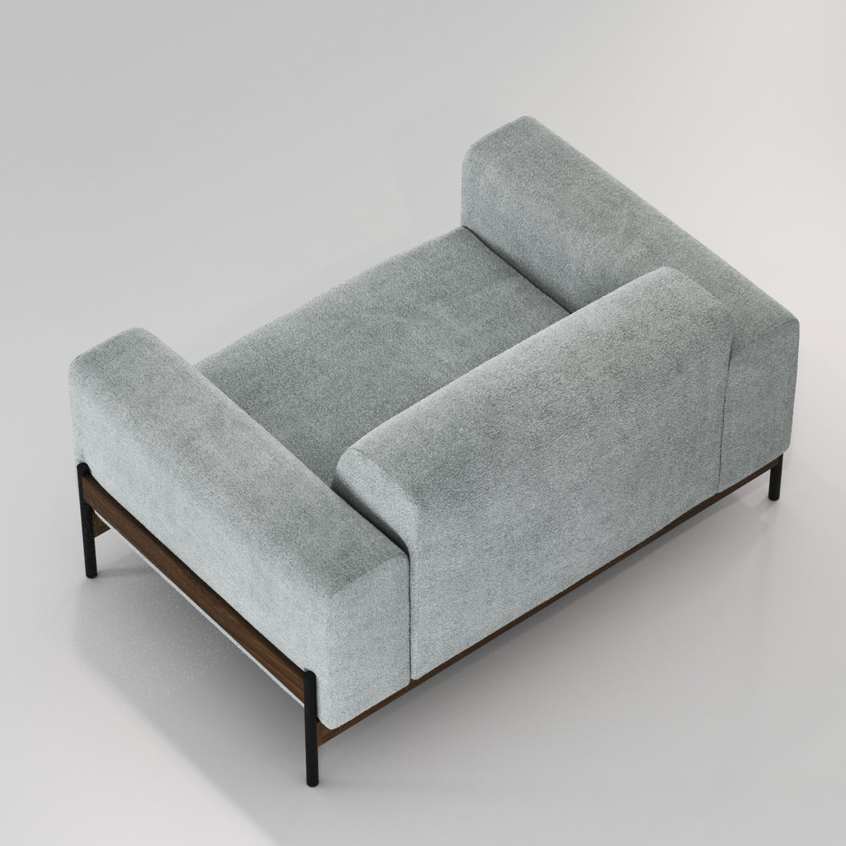 Fauteuil Bowie en noyer et tissu gris-vert vu en plongée