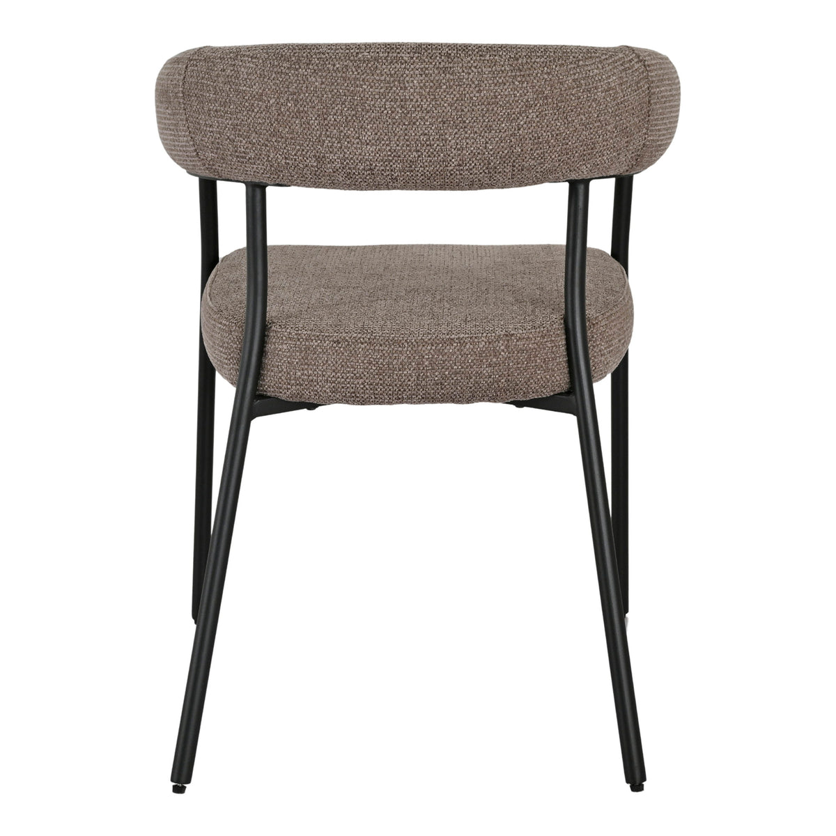 Dos du fauteuil Trivio bouclé brun chiné et ses pieds en acier noir