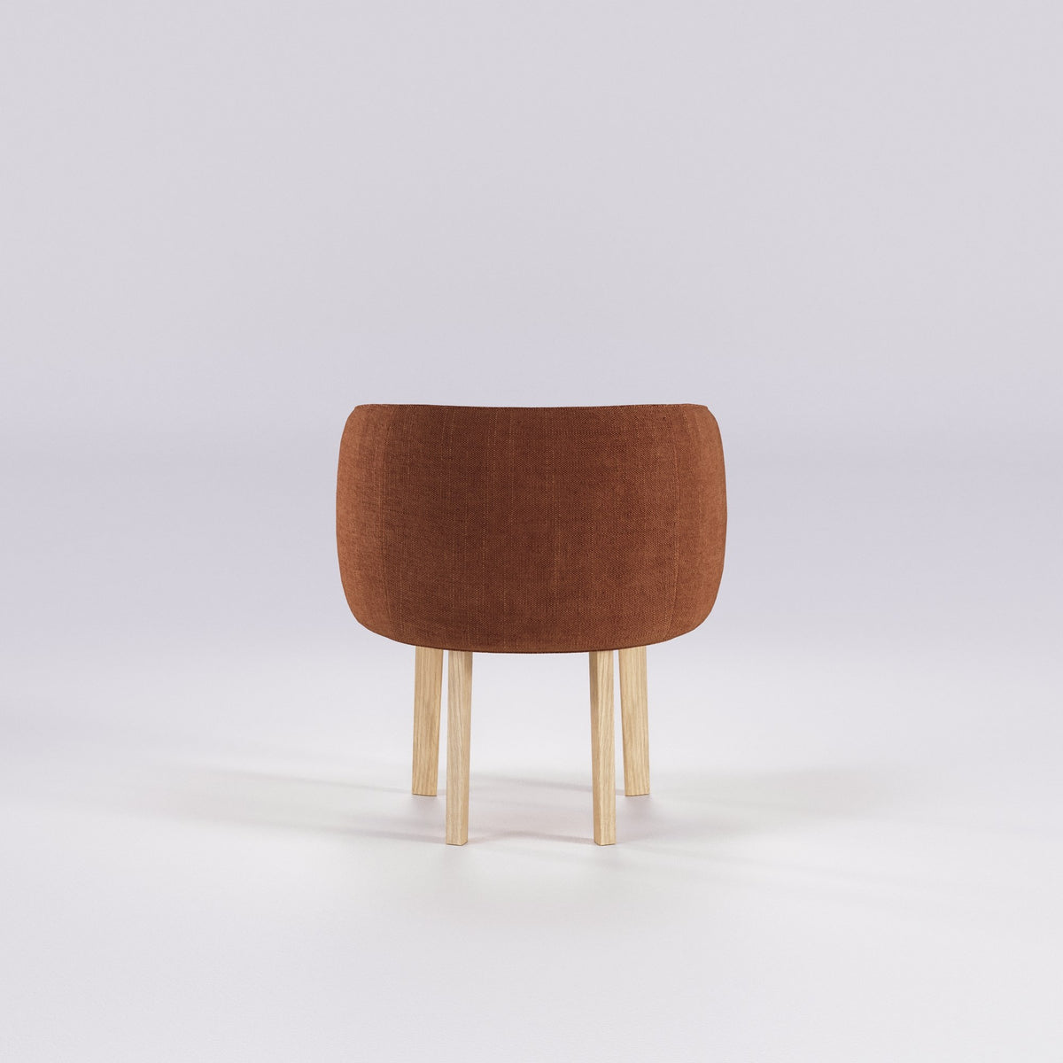 Fauteuil de table Nido en chêne et tissu rouille vu de dos