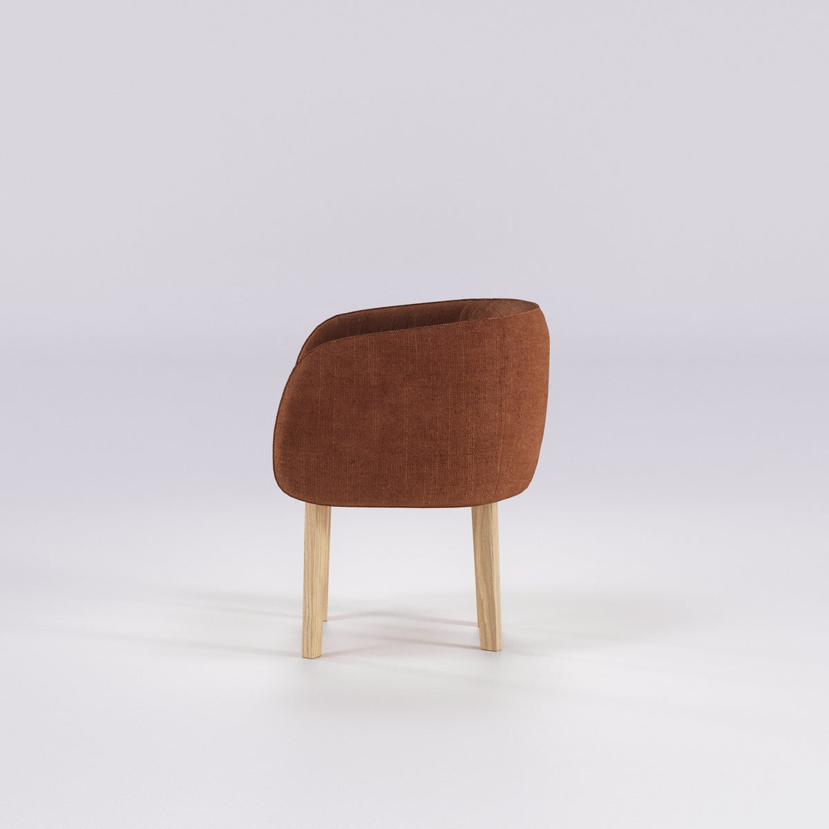 Fauteuil de table Nido en chêne et tissu rouille vu de profil