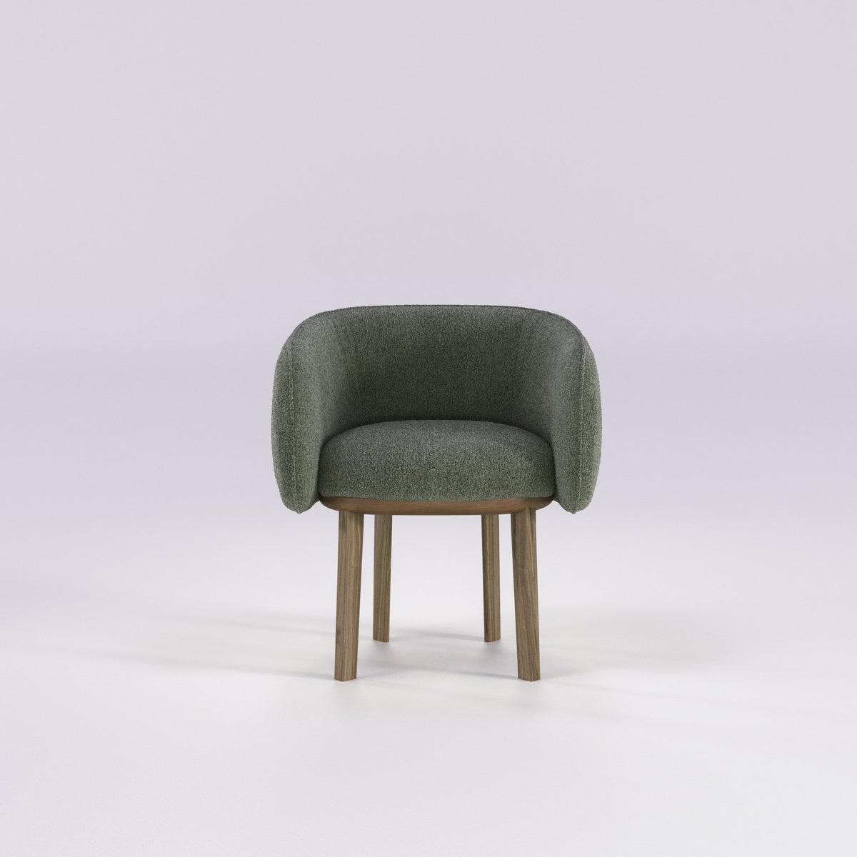 Fauteuil de table Nido en noyer et tissu vert sauge vu de face