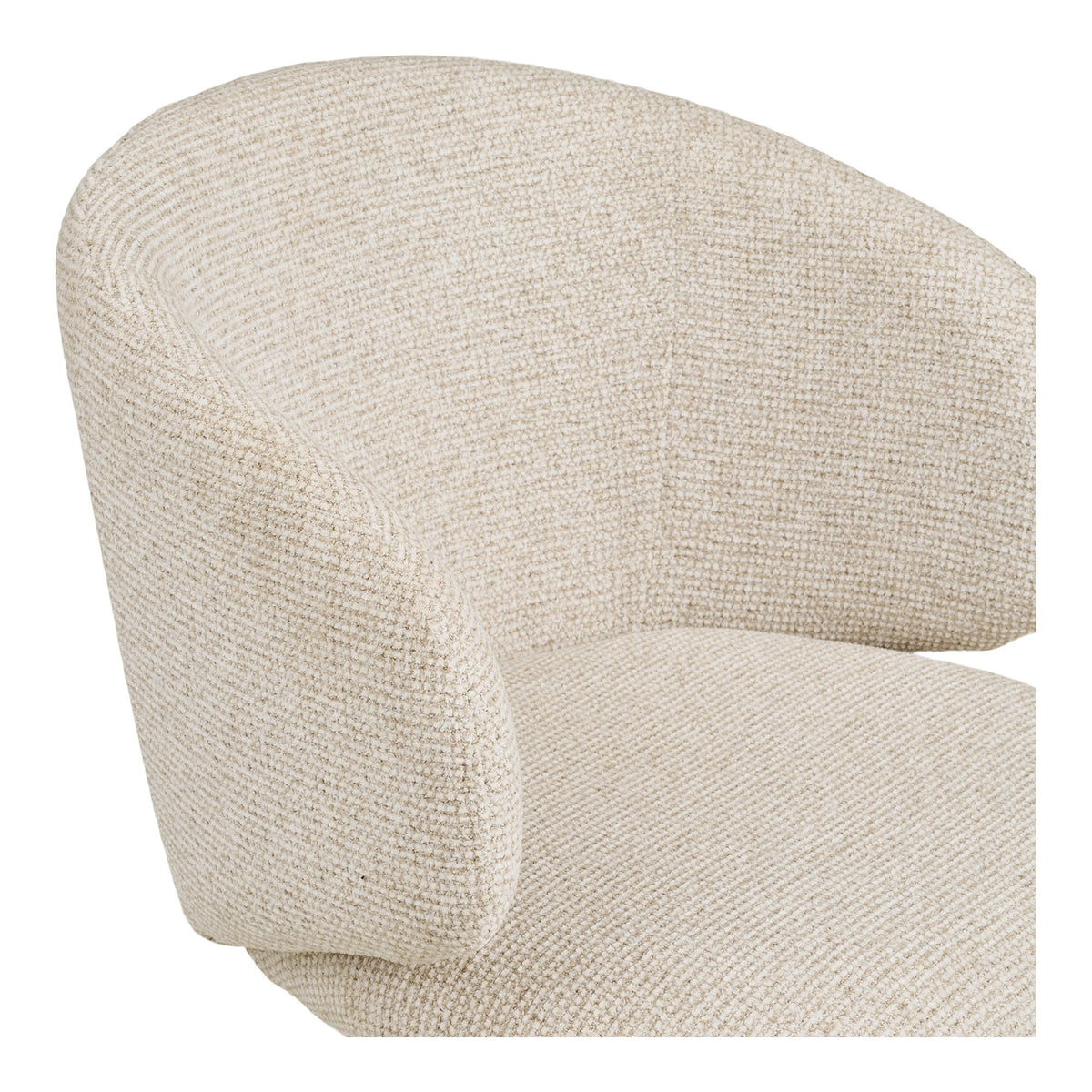 Gros plan sur le tissu bouclé sable et l'accoudoir arrondi du fauteuil Fulham