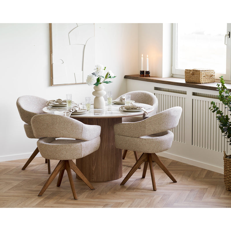 Dimensions Dover Swivel Dining Armchair - Natural Sand Boucle & Brown Oak Legs