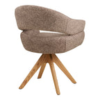 Fauteuil pivotant Dover bouclé brun vue arrière trois quarts dossier arc ouvert chêne naturel