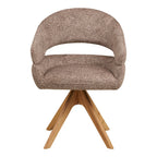 Fauteuil pivotant Dover bouclé brun vue de face coque enveloppante piètement chêne naturel