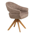 Fauteuil Dover bouclé brun vue trois quarts avant accoudoirs intégrés pieds chêne étoile