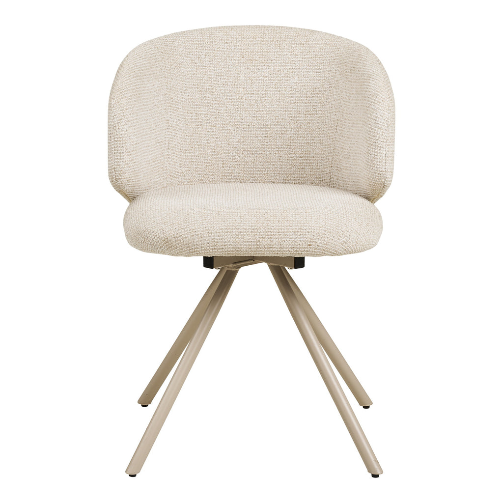 Fauteuil pivotant Fulham bouclé sable vue de face coque enveloppante monochrome pieds sable