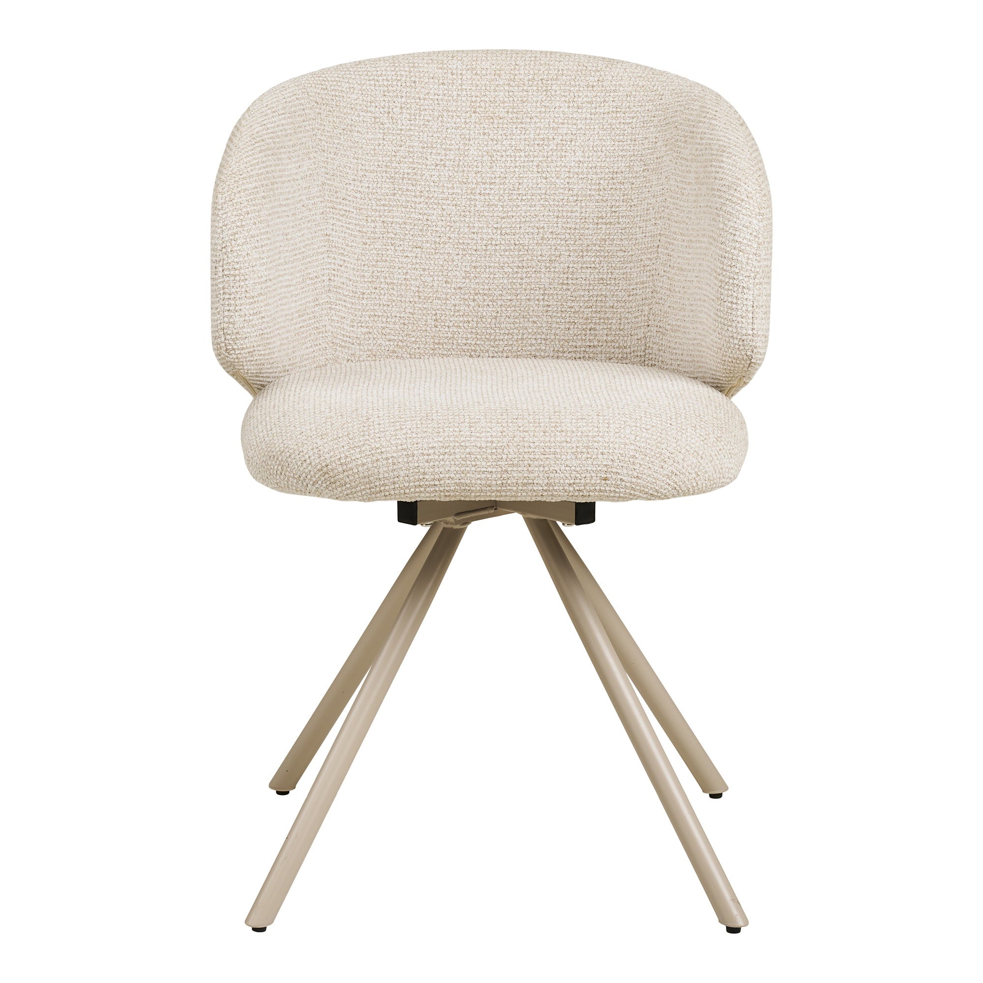 Fauteuil pivotant Fulham bouclé sable vue de face coque enveloppante monochrome pieds sable