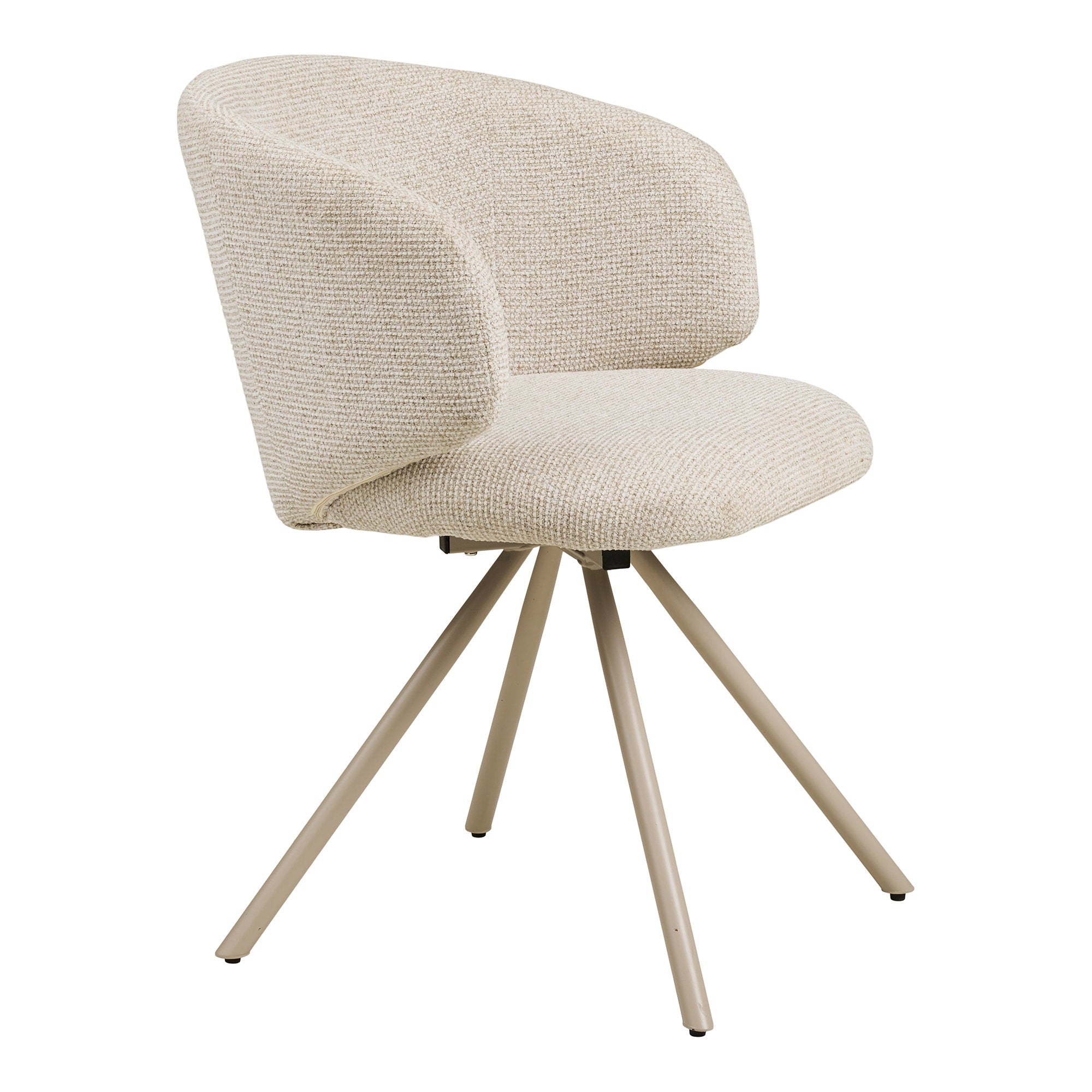 Fauteuil Fulham bouclé sable vue trois quarts avant accoudoirs intégrés piètement métal sable