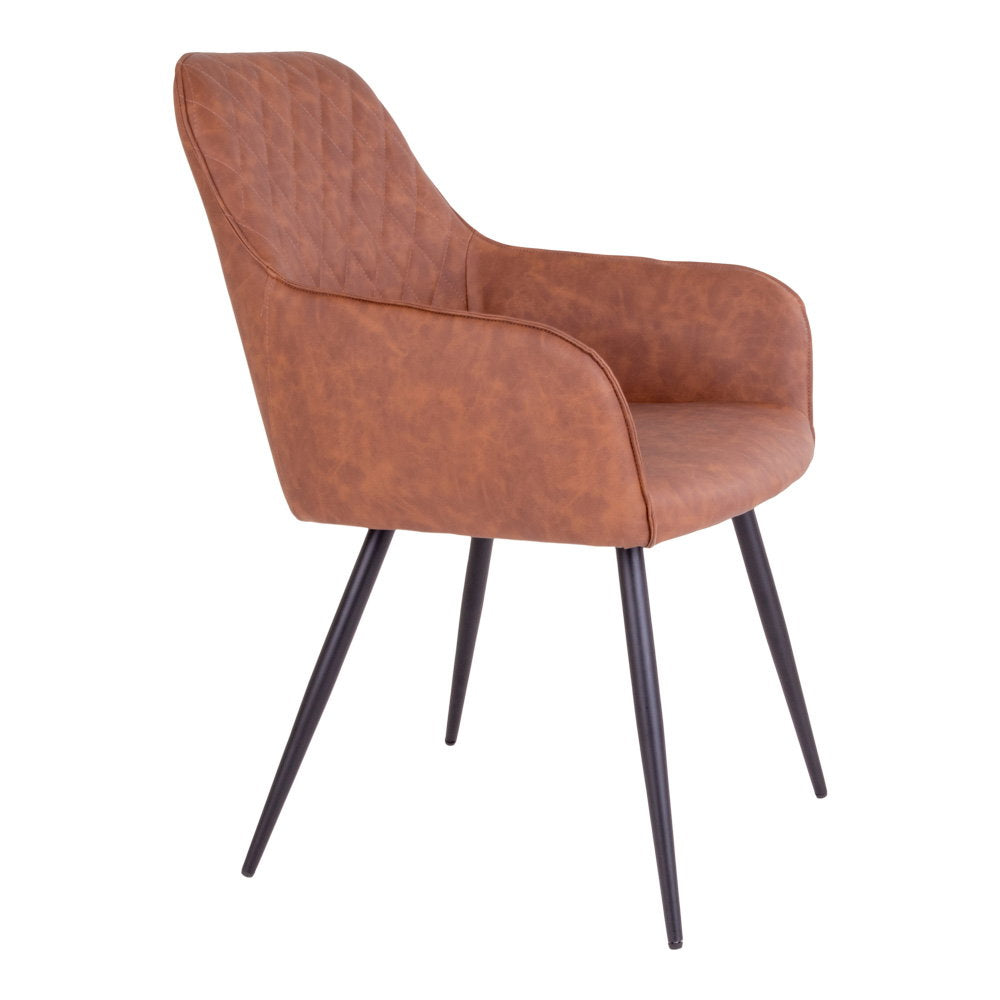 Fauteuil Harbo cognac vue de profil – silhouette structurée accoudoirs généreux