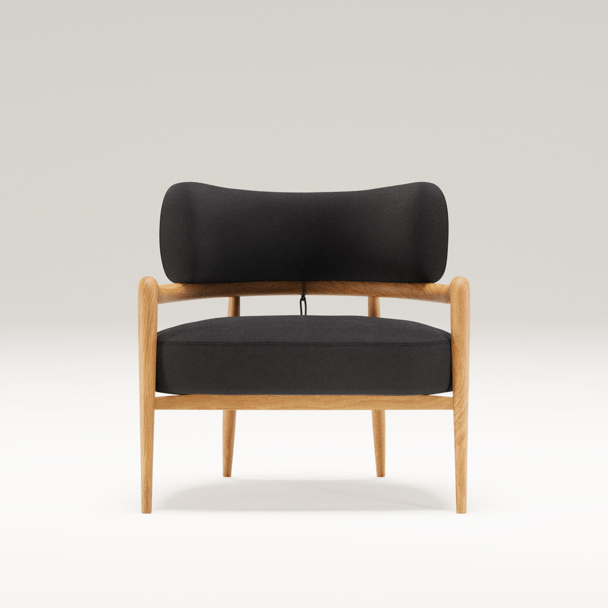 Fauteuil lounge Botero en chêne et cuir graphite vu de face