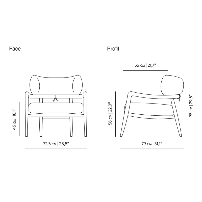 Dimensions Fauteuil lounge Botero bois massif