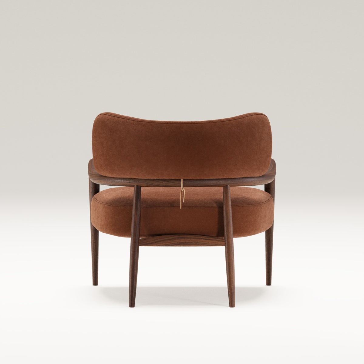 Fauteuil lounge Botero en noyer et cuir cognac vu de dos