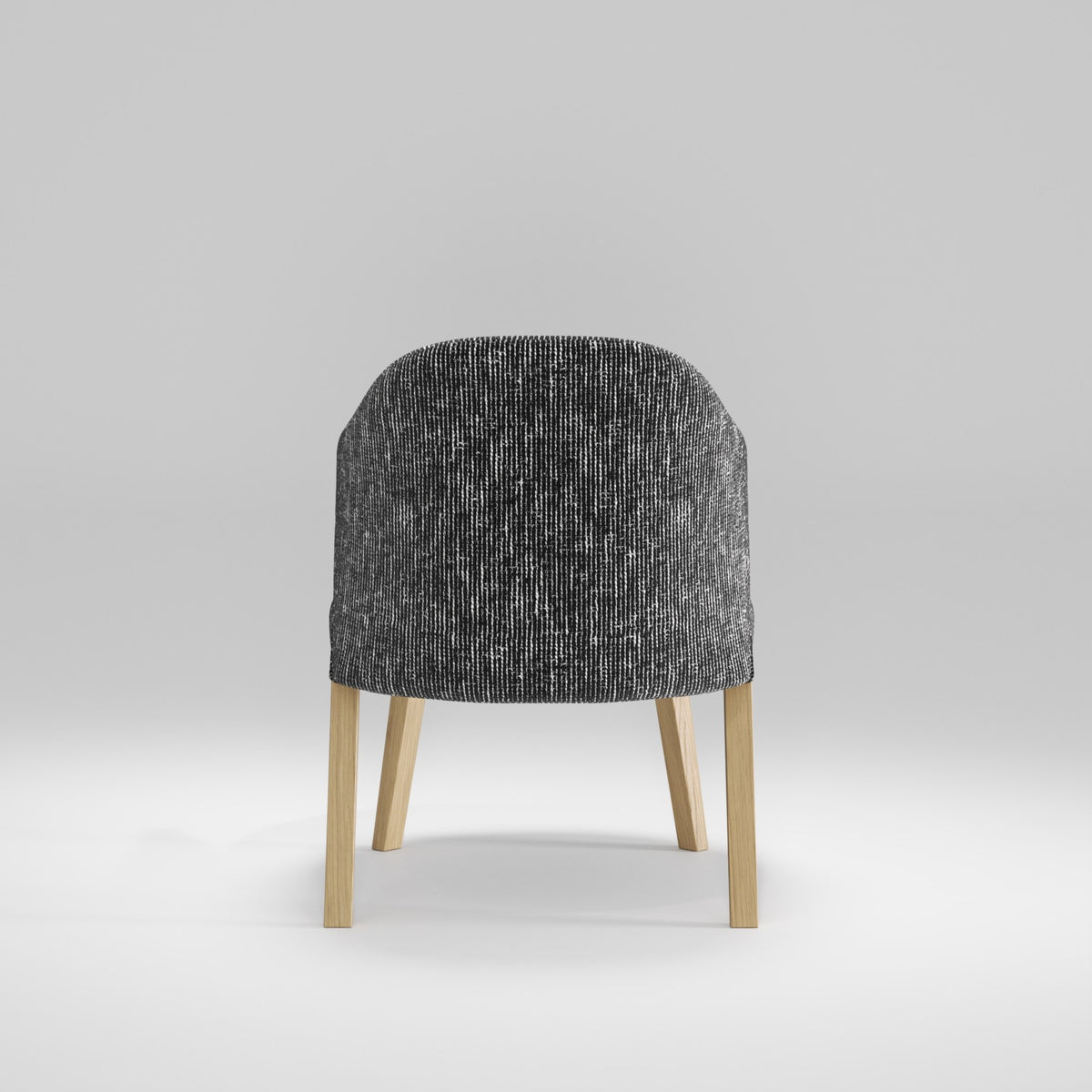 Fauteuil lounge Caravela en chêne et tissu chiné noir vu de dos