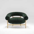 Fauteuil lounge Loop en chêne et tissu vert forêt vu de face