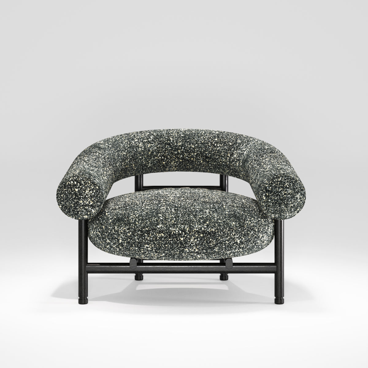 Fauteuil lounge Loop en chêne noir et tissu moucheté vu de face