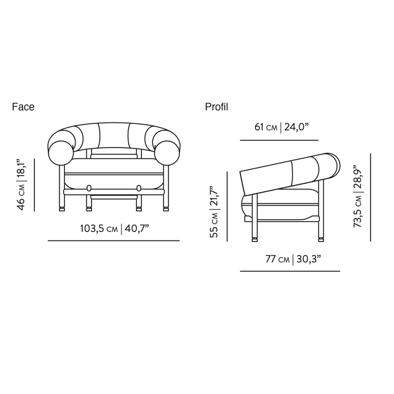 Dimensions Loungefauteuil Loop massief hout