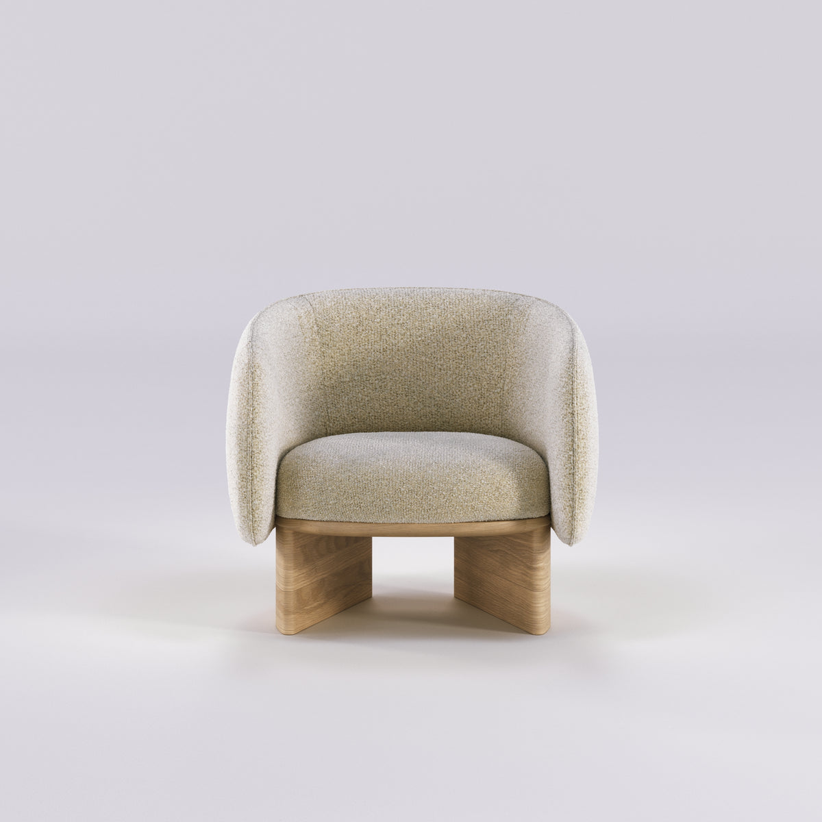 Fauteuil lounge Nido en chêne et tissu écru vu de face