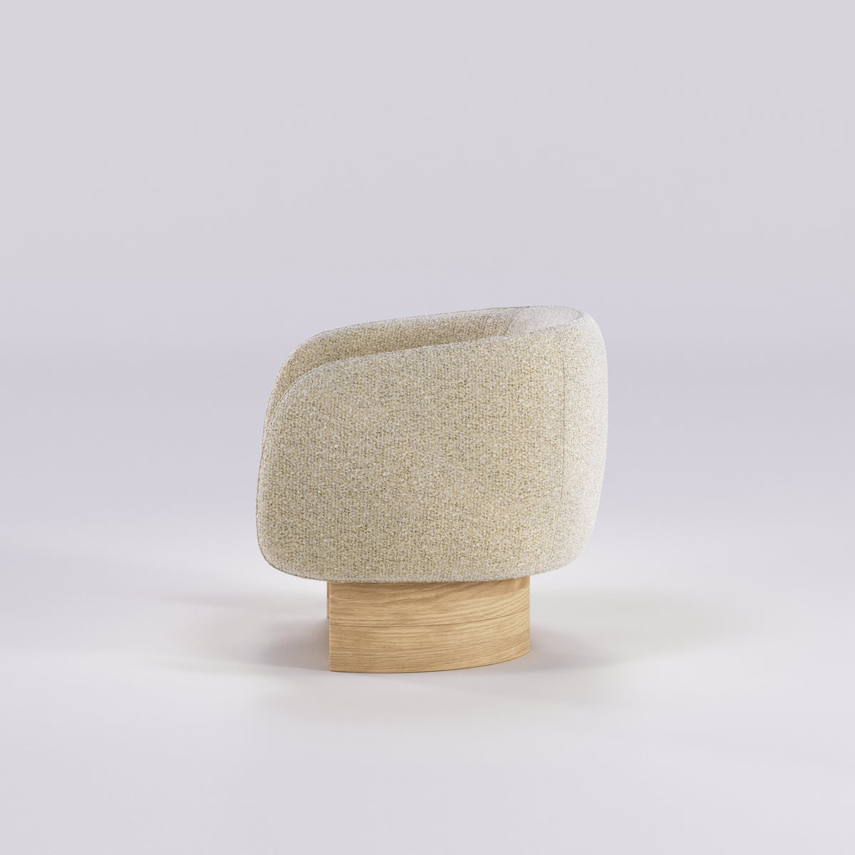 Fauteuil lounge Nido en chêne et tissu écru vu de profil