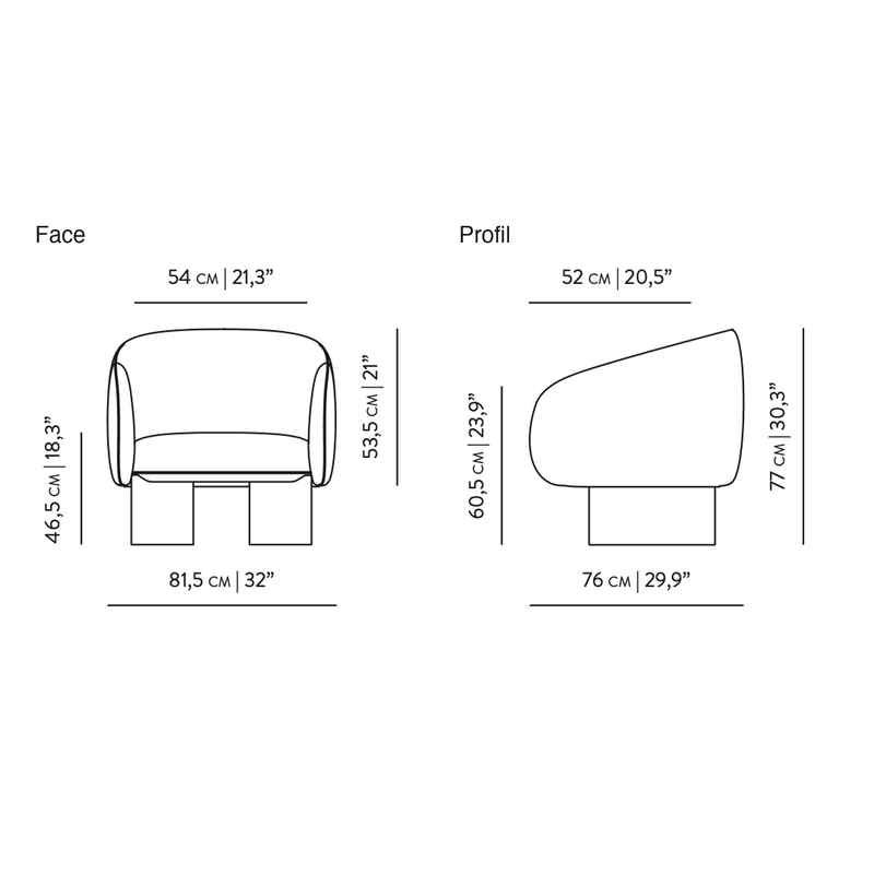 Dimensions Fauteuil lounge Nido bois massif