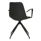 Fauteuil Monaco noir vue arrière total look accoudoirs métal angulaires et piètement étoile acier noir
