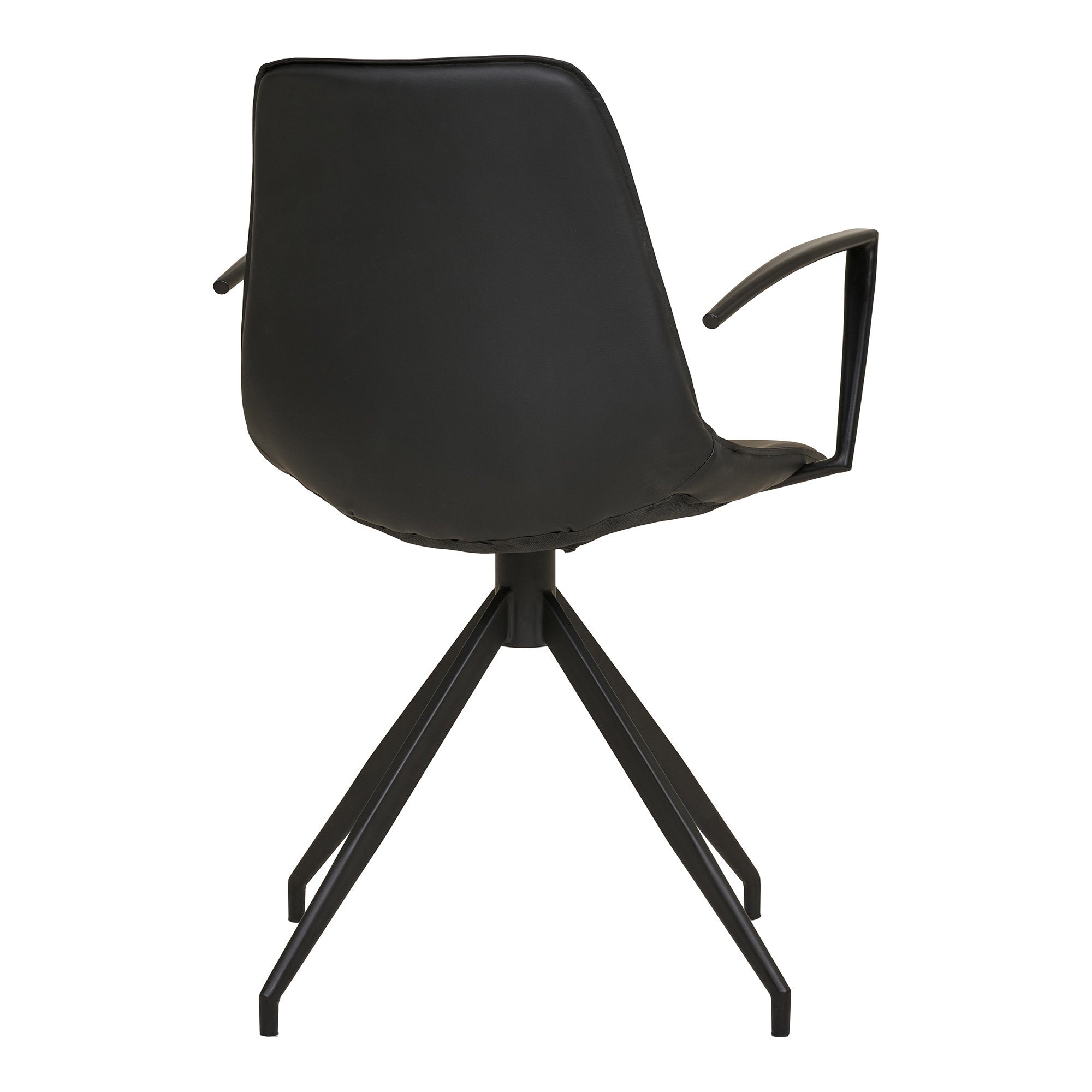 Fauteuil Monaco noir vue arrière total look accoudoirs métal angulaires et piètement étoile acier noir