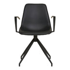 Fauteuil Monaco noir vue de face accoudoirs métal angulaires piqûre décorative et piètement étoile noir