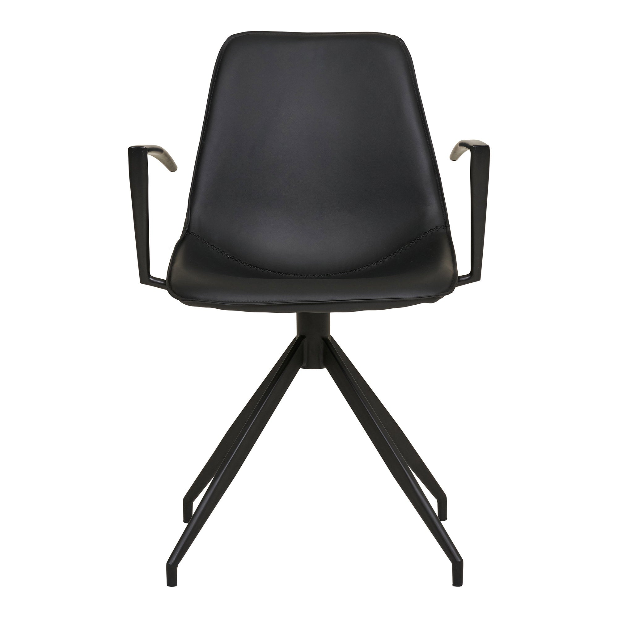 Fauteuil Monaco noir vue de face accoudoirs métal angulaires piqûre décorative et piètement étoile noir
