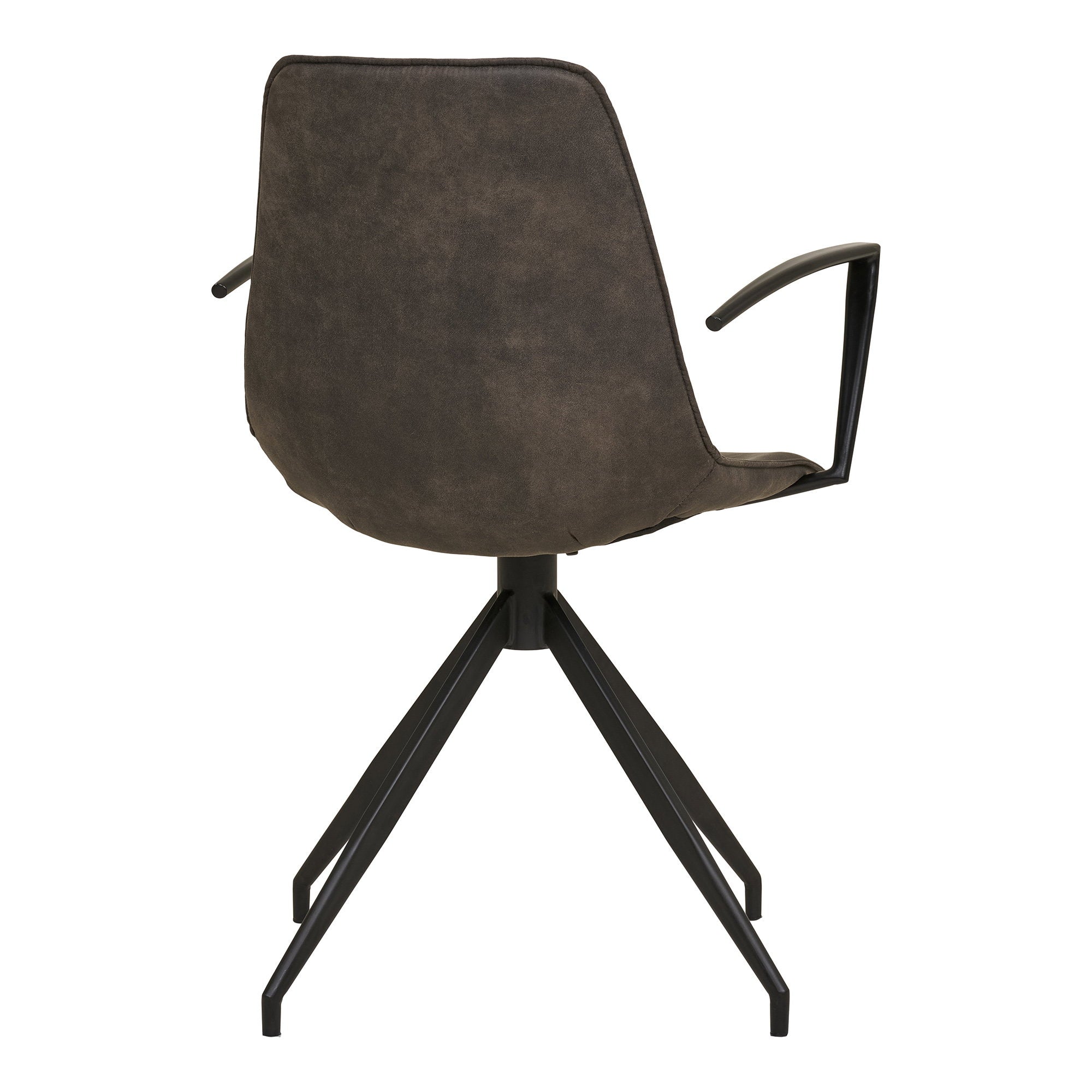 Fauteuil Monaco microfibre gris vue arrière accoudoirs métal angulaires noirs et piètement étoile acier noir
