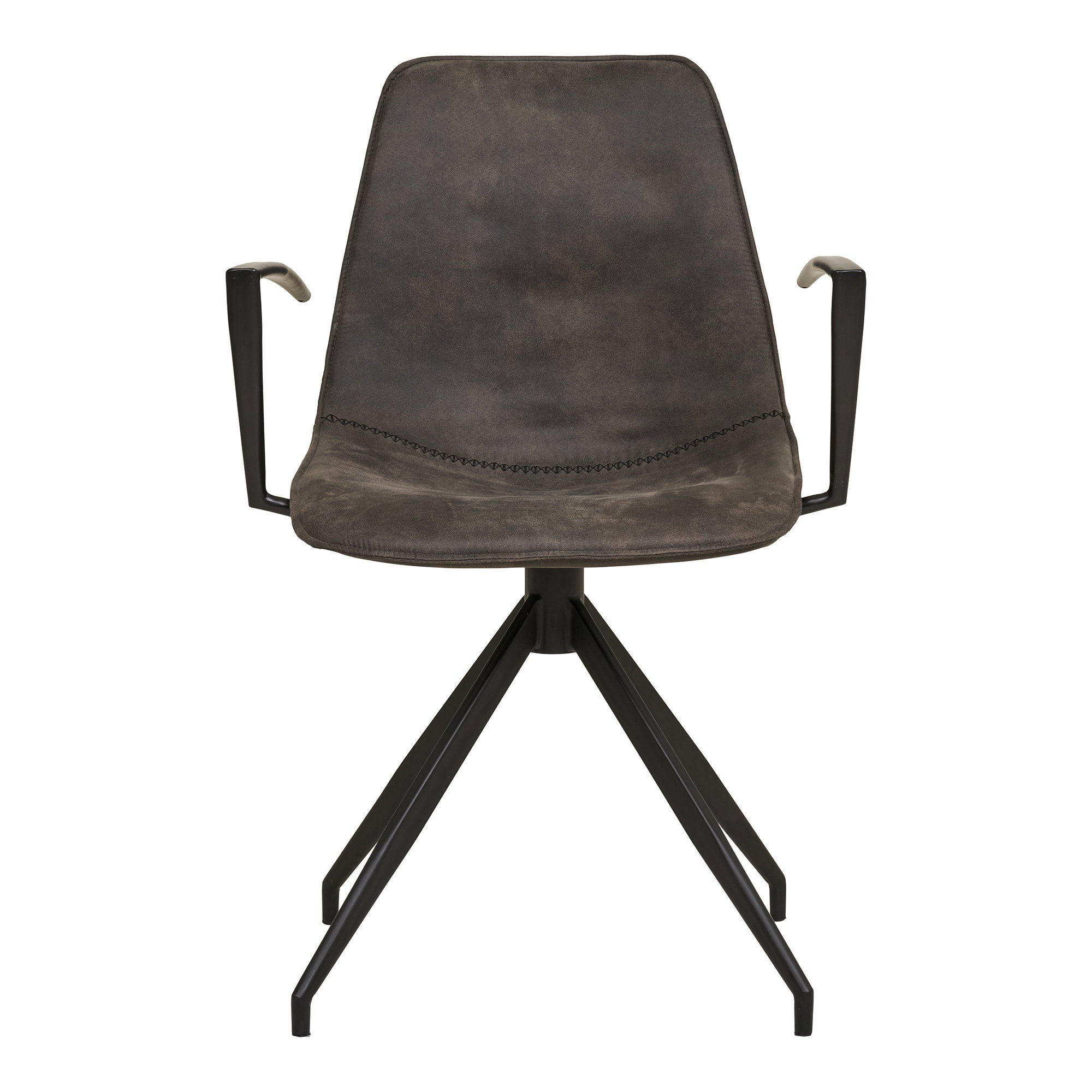 Fauteuil Monaco microfibre gris vue de face accoudoirs métal angulaires piqûre décorative et piètement étoile noir
