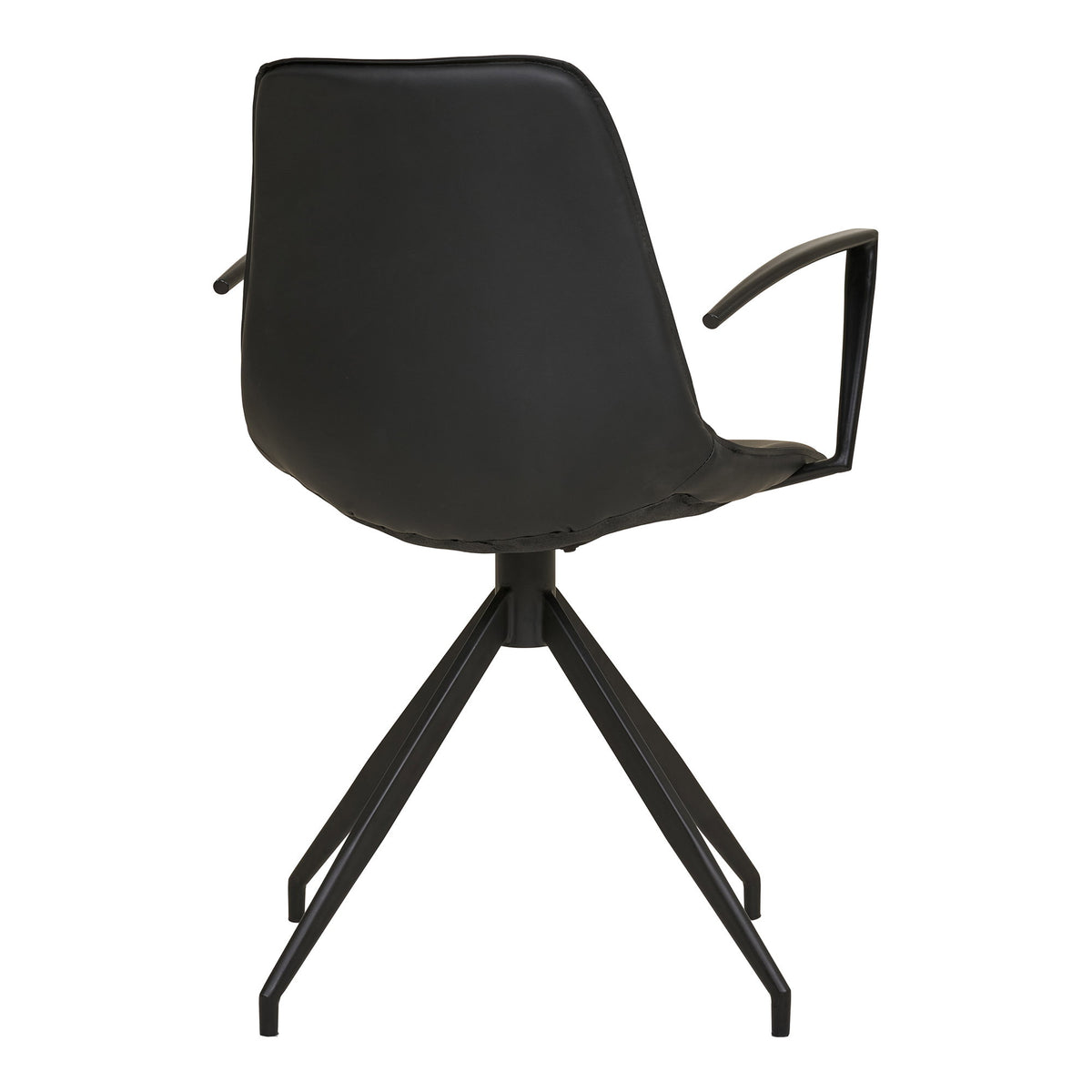 Fauteuil Monaco noir vue arrière total look accoudoirs métal angulaires et piètement étoile acier noir