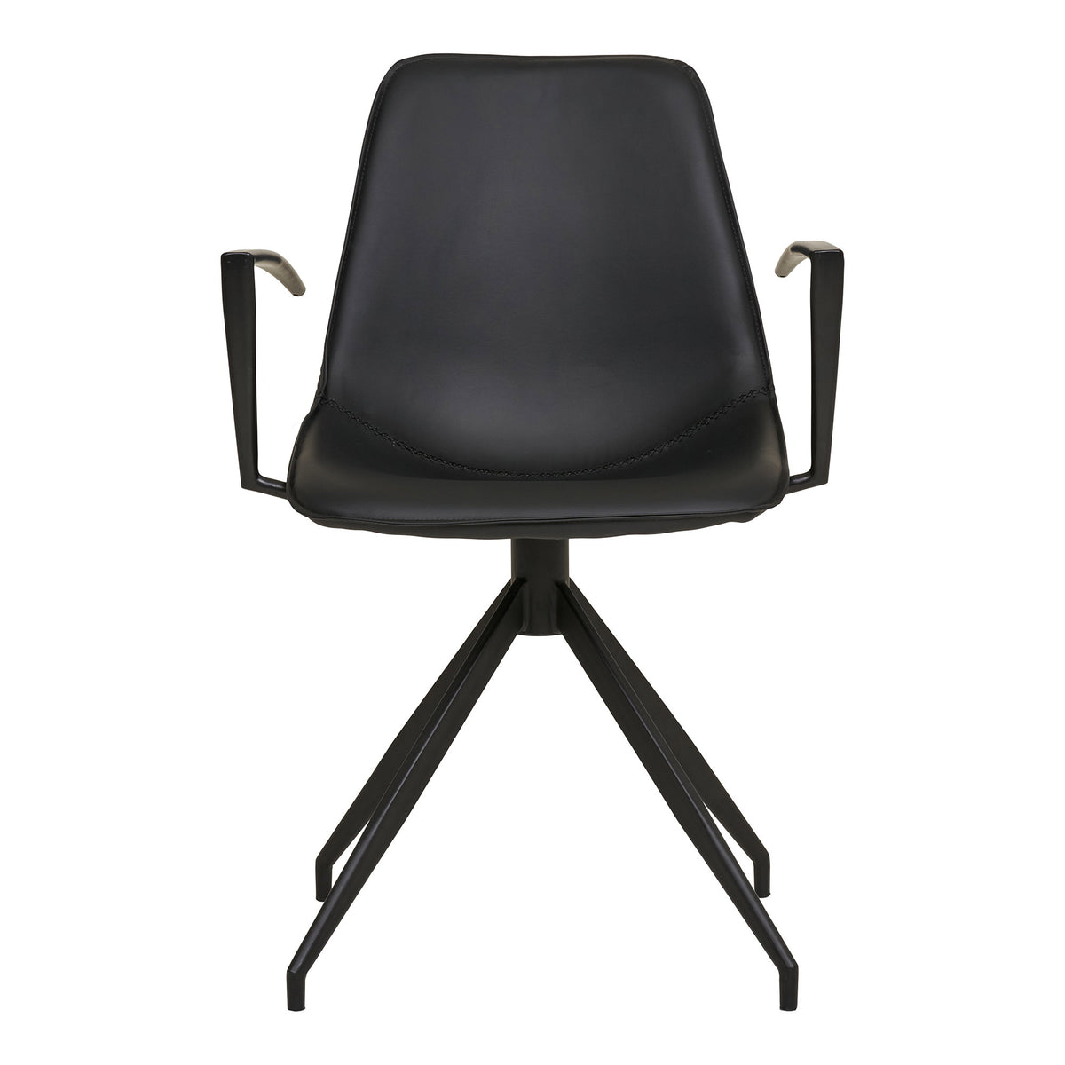 Fauteuil Monaco noir vue de face accoudoirs métal angulaires piqûre décorative et piètement étoile noir