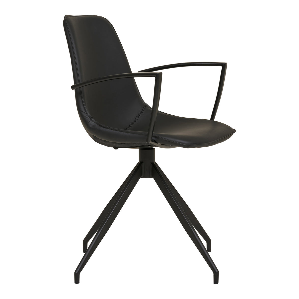 Fauteuil Monaco noir vue de profil accoudoirs métal noir coque enveloppante et piètement étoile pivotant