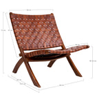 Schéma dimensions fauteuil Perugia cuir tressé cognac teck naturel largeur 66 cm hauteur 73 cm