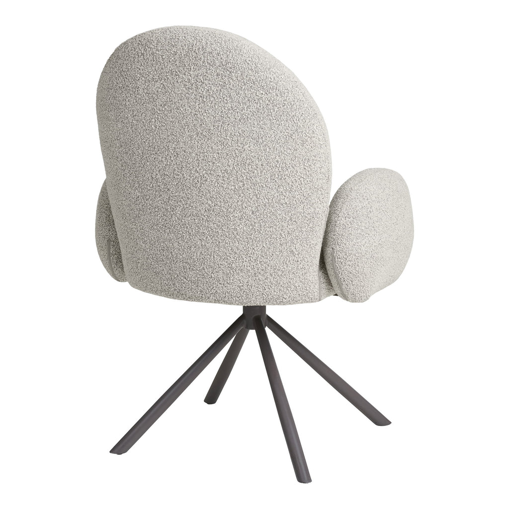 Fauteuil pivotant Lana bouclé sable vue arrière dossier haut bombé piétement étoile 4 branches gris