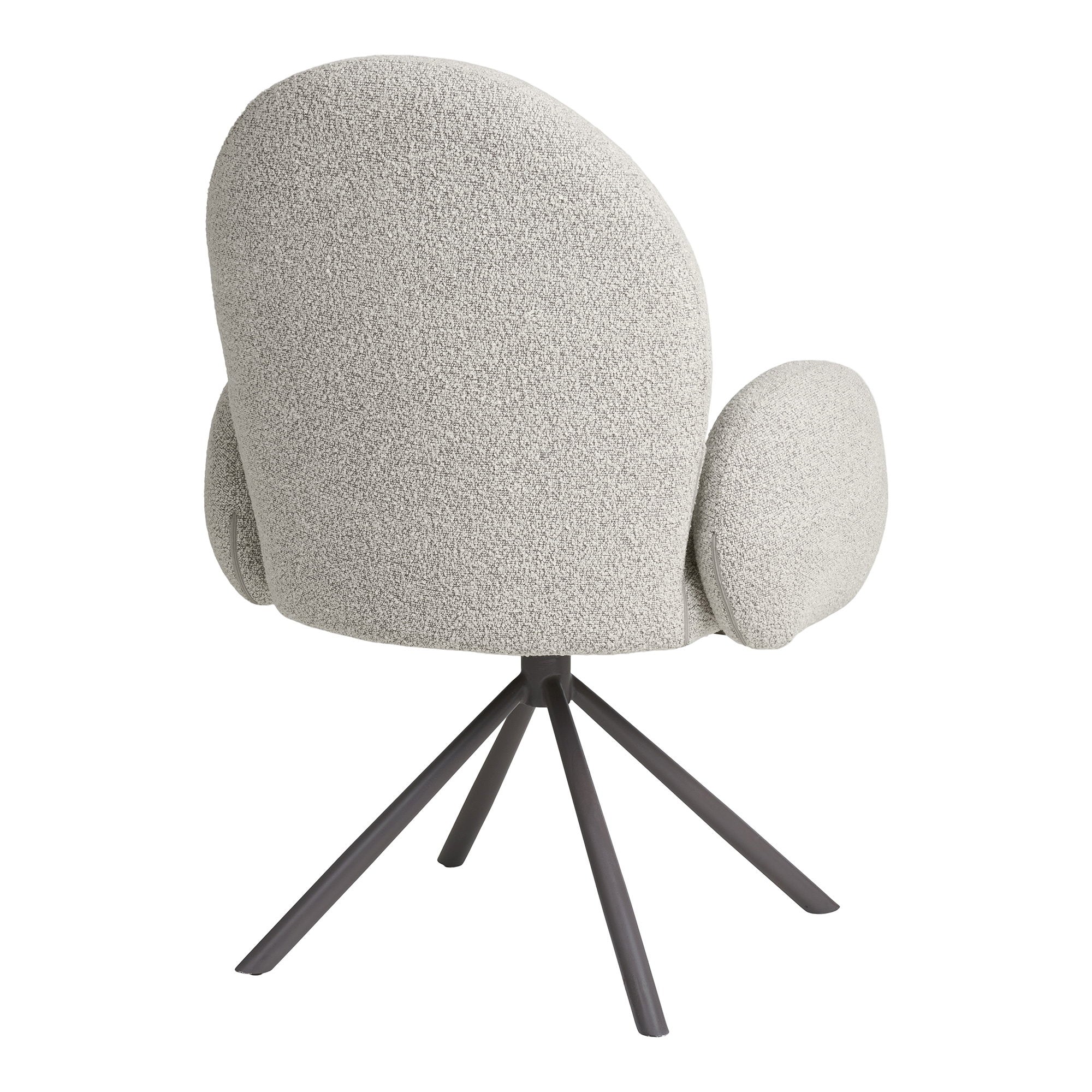 Fauteuil pivotant Lana bouclé sable vue arrière dossier haut bombé piétement étoile 4 branches gris