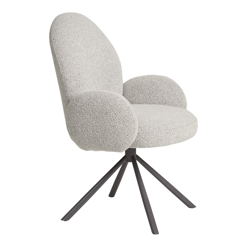 Fauteuil Lana bouclé sable vue avant gauche accoudoirs intégrés piétement acier gris