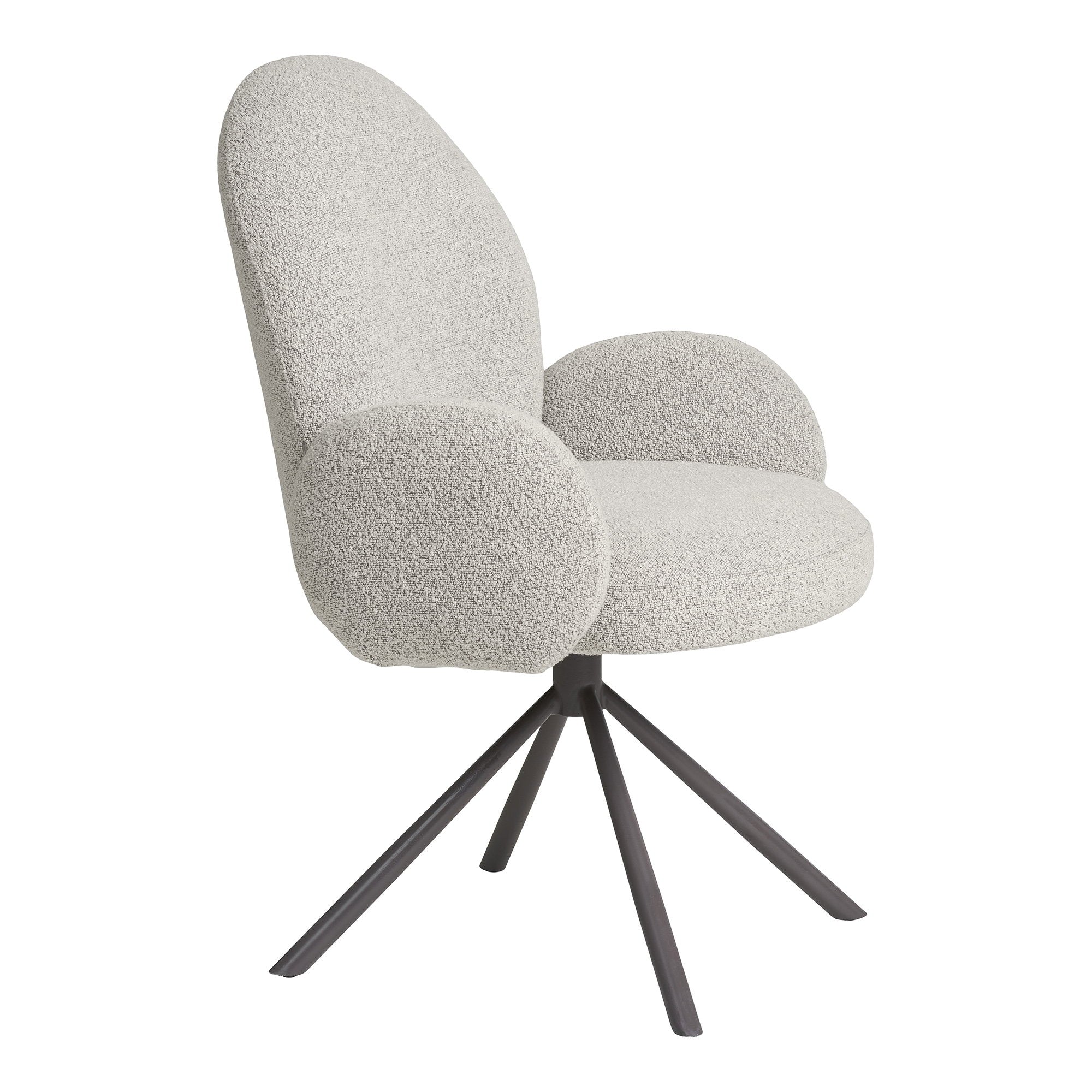 Fauteuil Lana bouclé sable vue avant gauche accoudoirs intégrés piétement acier gris