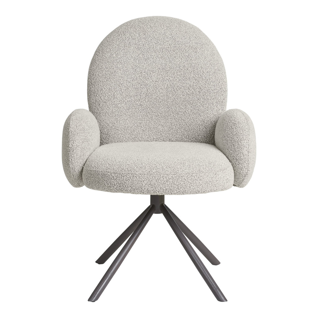 Fauteuil pivotant Lana bouclé sable vue de face dossier arrondi accoudoirs ronds piétement étoile