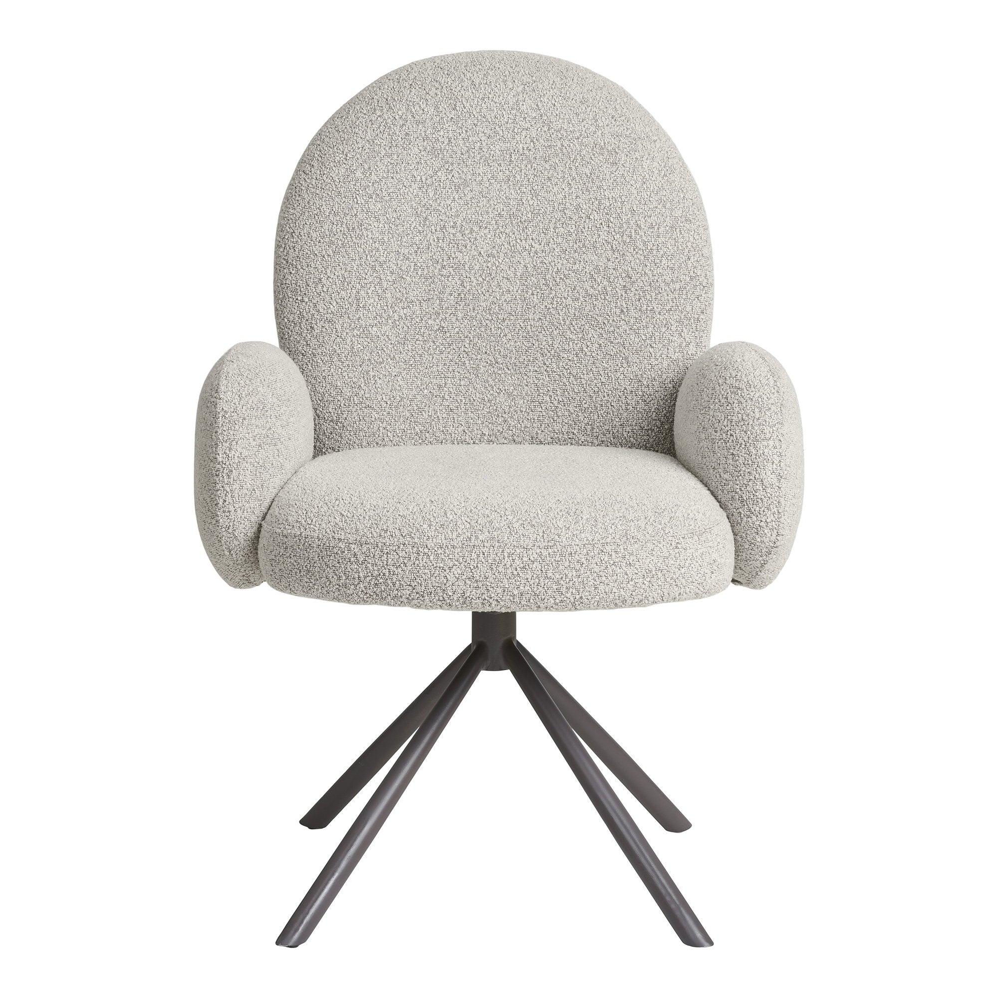 Fauteuil pivotant Lana bouclé sable vue de face dossier arrondi accoudoirs ronds piétement étoile