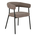 Fauteuil de salle à manger Trivio tissu bouclé brun taupe pieds acier noir mat vue trois quarts avant