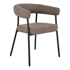 Fauteuil de salle à manger Trivio tissu bouclé brun taupe pieds acier noir mat vue trois quarts avant